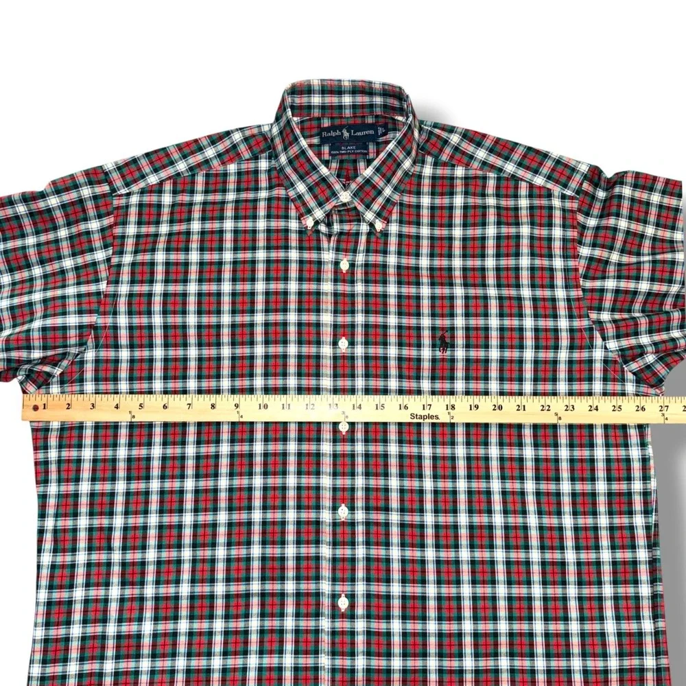 Polo Ralph Lauren‎ Blake Mens Large Plaid Button Down Shirt Red Green Cotton